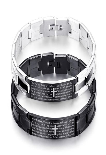 Bracelet Holy Bible Men Bracelet Black en acier inoxydable Sangle de montres argentées Bijoux de placage pour femmes2849322