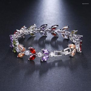 Bracelet Honghong Coloré Bracelet De Mode En Forme De Feuille 3A Zircon Tempérament Féminin Belle Mariée Cadeau De Mariage Boutique Bijoux