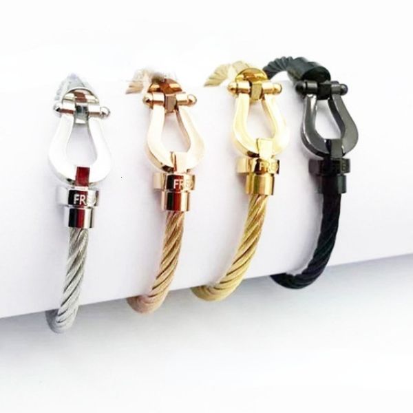 Brazalete Nudo de herradura Cable Cadena de alambre Acero Inoxidable Brazalete trenzado Oro Plata Rosa Chapado en oro Joyería versátil para parejas 230823