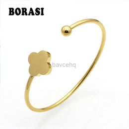 Bangle Hot Sale Fashion Gold kleur roestvrijstalen bloemarmbanden armbanden voor vrouwen pulseira hou van schattige armband sieraden feest cadeau 240411