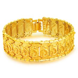 Bangle HOYON 24k puur goud Kleur Horloge Armband Voor Mannen Draak patroon Charms Armbanden Mannelijke Gentleman Ketting Bruiloft 999 Fijne Sieraden 230719