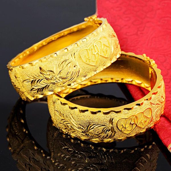 Brazalete de 24k de lujo de bangle Hoyon para mujeres Puro de oro puro dragón dragón fénix aniversario de boda mate mate joyas finas