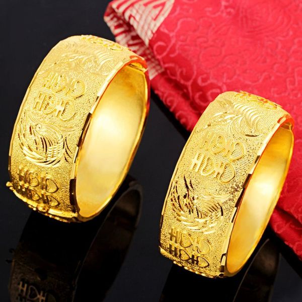 Brazalete HOYON Real 100% 24K Color oro Brazalete para mujer Charms Dragon y Phoenix Pulsera Compromiso de boda nupcial Regalos de joyería fina 230719