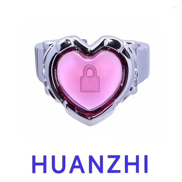Bangle Huanzhi Ines Creative Unique Red Laser Love Heart Open Ring Y2K Punk Gift d'anniversaire personnalisé pour les femmes couple 2024