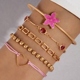 Bracelet HuaTang bohème perlé fleur brique ensemble 4/pièce Bracelet pour femmes mode pliant coeur évider 23394