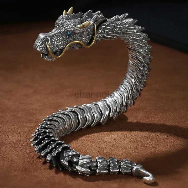 Bangle HX Bracelet tridimensionnel fait à la main pour hommes, règle de personnalité à la mode, niveau de collection de robinets rétro, bracelet dragon intelligent 240319