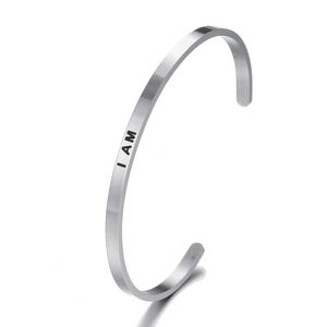Bracelet I AM argent acier inoxydable inspirant citation positive manchette Mantra Bracelets Bracelets pour femmes cadeaux