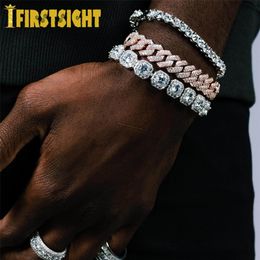 Brazalete Iced Out Bling 5A Cubic Zirconia Pulsera con dijes cuadrados 8 mm Color plata CZ Cadena de tenis Brazalete Hip Hop Moda Joyería para hombre 220831