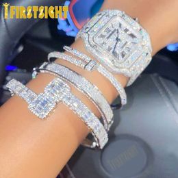 Bracelet glacé iced out bling ouvrir carré zircon charme bracelet or argent couleur argenté baguette aaa cz bracele pour hommes femmes bijoux hiphop 220914 278f