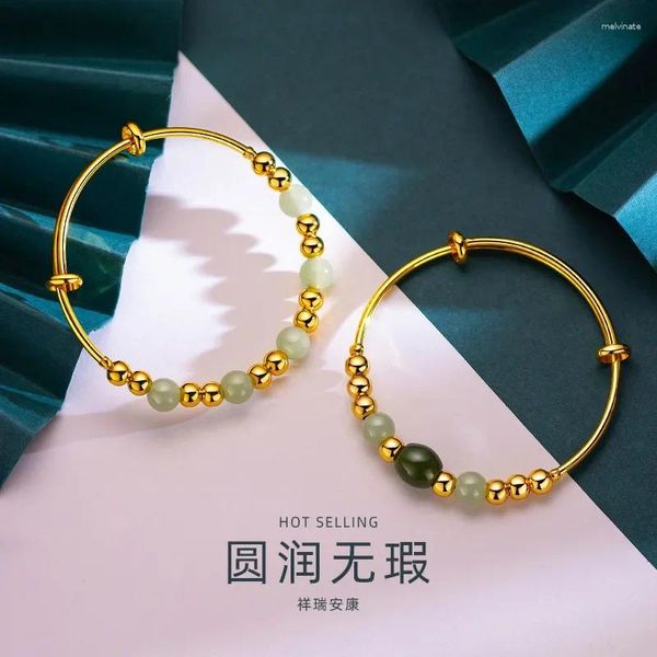 Imitation du bracelet 24 Real Gold Handstring Women's Bijoux Golden plaqué rond Rounds Poussez et tirez la mode Bracelet en pierre d'agate