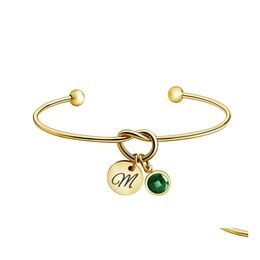 Bangle eerste letter knoop Bracelet Love roestvrij staal openen armbanden met 12 kleuren geboortesteen charme hanger sieraden voor wome ots67