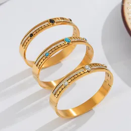 Bracelet creux turquoise incrusté pour les femmes bracelets à main des femmes plaquées en acier inoxydable élégant géométrique simple simple