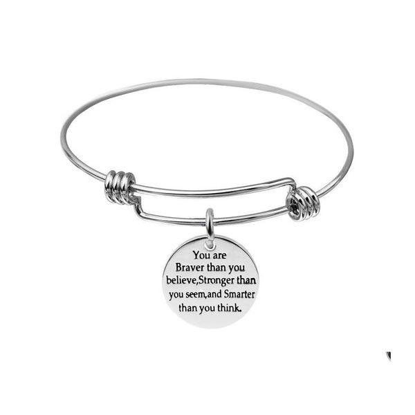 Brazalete Citas de inspiración Letra Pulsera inicial Pulseras de encanto de alambre expandible de acero inoxidable Ajustable para mujeres Joyería Drop D Otufl