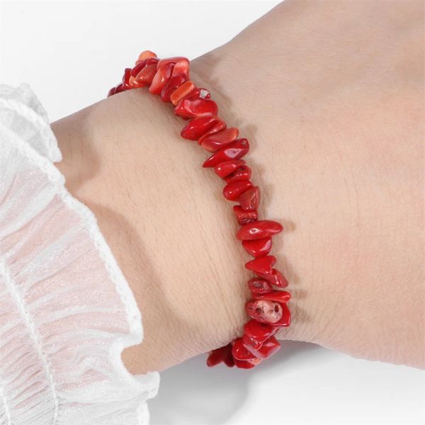 Bracele de copeau de coraux rouges irréguliers bracelets en pierre de gravier naturel