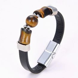 Bangle Irregular Quadrado Médio Bola Charme Masculino Fivela De Aço Inoxidável Corda De Couro Pulseira Tendência Estilo Punk