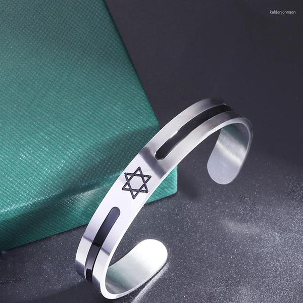 Brangle Star israélien de David Symbole Bracelet en acier inoxydable Bouclier de manchette d'hommes juifs Hexagram Bijoux religieux