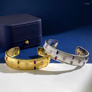 Bangle Italiaans vintage hof kleurrijke kubieke zirkoon antiek zilvergouden open open manchet elegante c vorm kristallen armband
