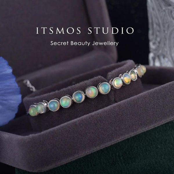 Bracelet ITSMOS naturel bleu vert opale Bracelet en argent s925 pendentif en argent Sterling Bracelet rond bijoux classiques pour les femmes cadeau spécial