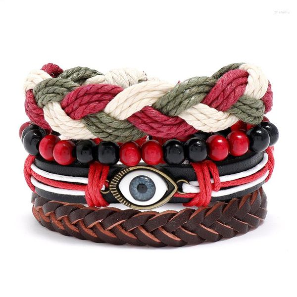 Bracelet Jessingshow Boho Bracelet en cuir multicouche ensemble de bracelets à breloques pour les yeux pour homme bijoux ethniques Punk Wrap Bracelet