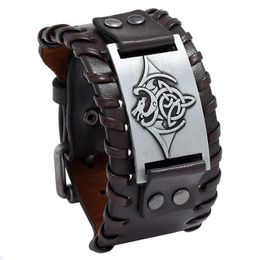 Armband jessingshow punk zwart bruin Nordic Viking Flying Dragon PU lederen armband mannen klassieke gevlochten touwlegering wijd