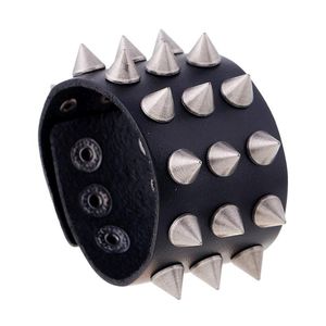 Bangle JessingsHow Unieke 3 rij Cuspidal Spikes Rivet Stud Wide Cuff Leather Punk Gothic Rock Unisex Bracelet Men Sieraden