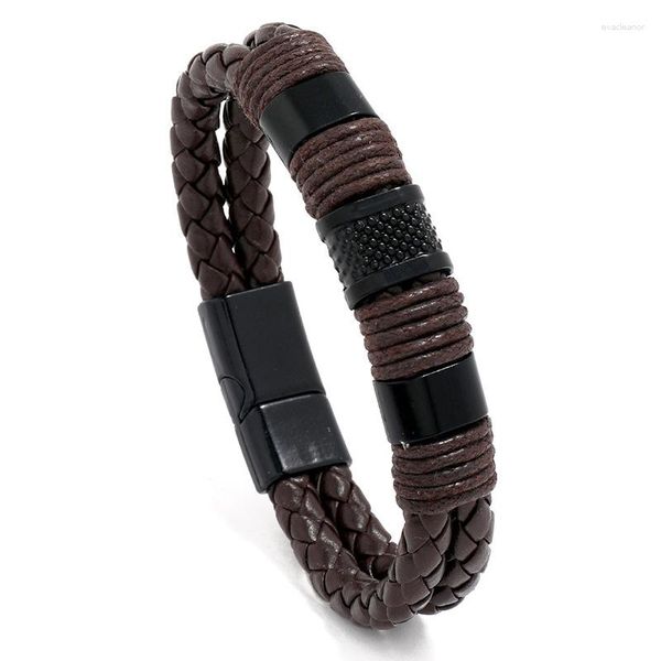 Brazalete Jessingshow Vintage Pulsera de cuero marrón Hombres Aleación Cierre magnético Pulsera gótica Joyería masculina Regalo de Navidad de Halloween