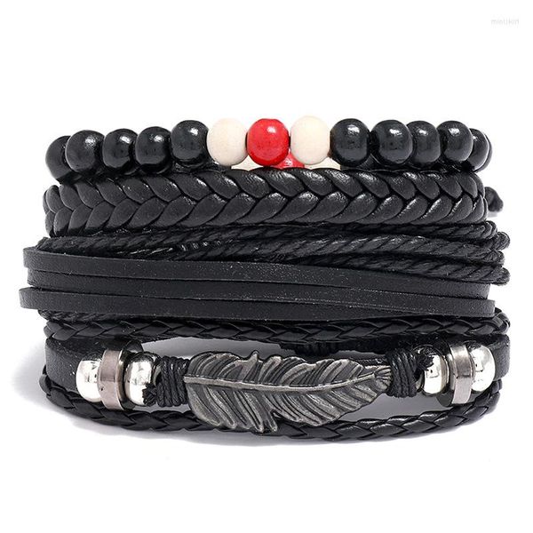 Brazalete Jessingshow Vintage pluma multicapa pulsera de cuero hombres moda trenzada hecha a mano cuerda envolver pulseras brazaletes regalo masculino