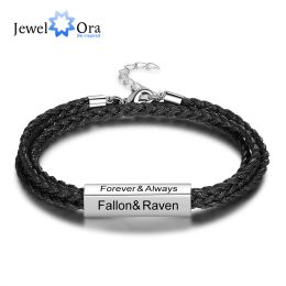 Bracele de bracelets en acier inoxydable personnalisé en bracelet personnalisé noms de gravure personnalisées Bracelets à corde tressés multicouches pour hommes cadeaux père