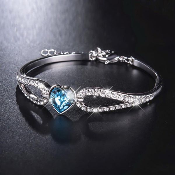 Conjunto de joyería para mujer, brazalete, collares, Ángel de plata, Diamante Azul, pulsera de corazón, pendientes de oro colgantes con diamantes de imitación