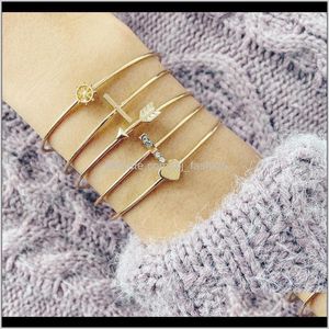 Bangle Jewelry Bracelets Fashion Jewelry Simple Diamond Love Opening Bracelet Retro Persoonlijkheid 5 -delige Set armbanden Drop levering 2021 8WSHN