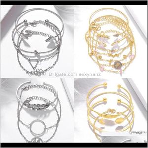 Bangle JewelryLadyFirsy Verstelbare Armbanden Sets Vrouwen Simple Gold Sier Color Cute Blad Geometric Girls Wedding Letter Bracelet for Lovers