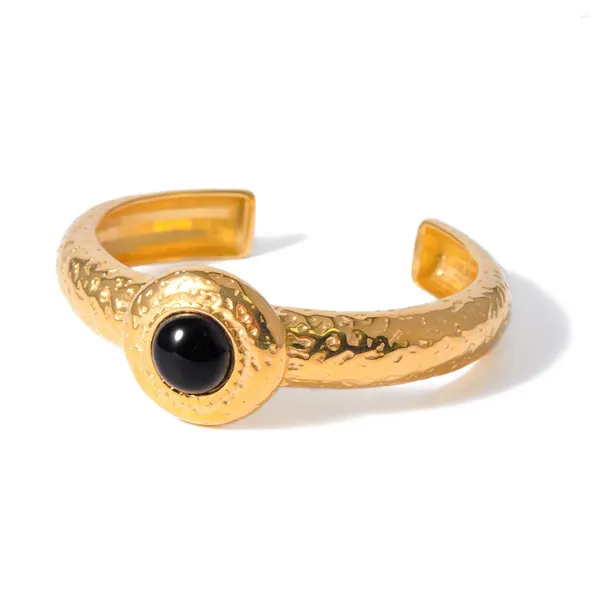 Bangle JewelryPoster en acier inoxydable Black Onyx Open Bracelet Gold Bijoux de charme de mode pour femmes