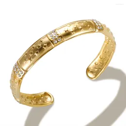 Brazalete JINHUI en forma de C, pulsera abierta de color dorado, circonita de lujo con incrustaciones de estrella de cinco puntas, joyería de moda de acero inoxidable para mujer