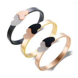 Brazalete JINHUI doble amante corazón pulseras de acero inoxidable chapado en oro brazaletes de moda para mujeres joyería impermeable regalo de fiesta