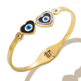 Bangle Jinhui Fashion Heart-Formed Oog Roestvrijstalen armbanden voor vrouwen Boho Eyes Patroon Charme Spring armbanden Crystal Stone sieraden