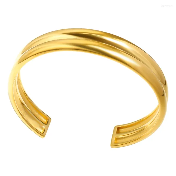 Brazalete JINHUI Simple Exquisito Pulsera ancha 18 K Chapado en oro Apertura de acero inoxidable Impermeable para mujeres Joyería Regalos de fiesta