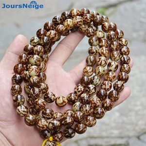 Brazalete JoursNeige Flores pequeñas Raíz de tigre Pulseras Bodhi 108 Cuentas de Buda Oración Japa mala rosario Cuerda de mano de madera hombres mujeres Pulsera