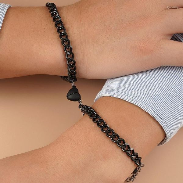Bracelet JWER en acier inoxydable mode romantique battement de coeur bracelet magnétique pour les couples personnalité amour chaîne bijoux