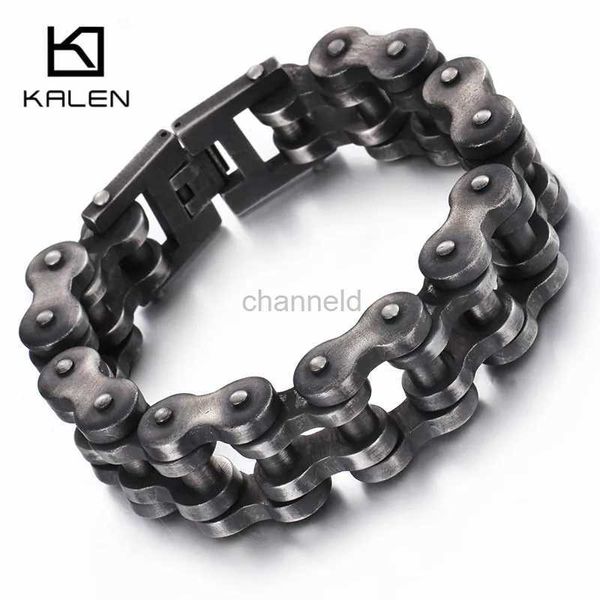 Bracelet Kalen Punk Bracelet de vélo brossé avec chaîne oxydée chaîne de vélo foncé hommes mode hommes en acier inoxydable 316L chaîne à main 240319