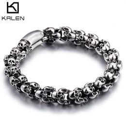 Bangle KALEN Punk Schedel Armbanden Mannen Rvs Glanzende Matte Charm Link Chain Brecelets Mannelijke Gothic Sieraden 230726