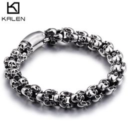 Brazalete Kalen Punk Skull Pulseras Hombres Acero inoxidable Brillante Mate Skull Charm Link Cadena Brecelets Joyería gótica masculina 220831