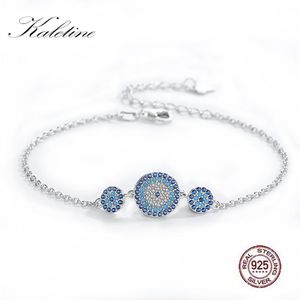 Bangle kaletine vrouwen kwaadaardige oogarmband echt 925 sterling zilveren mannen sieraden luxe ronde blauwe ogen cz drie stenen tennisarmband