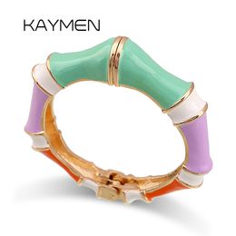 Bracelet KAYMEN Coloré Bambou Multicolore Mode Manchette Bracelet Bracelet pour Femmes Plaqué Or Déclaration Couleur Bracelet Partie Bijoux 230616