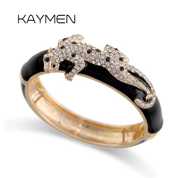 Bracelet Kaymen conçu léopard incrusté de strass colorés bracelet manchette pour femmes filles plaqué or fête de mariage 231027