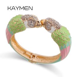 Bracelet KAYMEN vente de luxe émail coloré Animal perroquet manchette bracelet bracelet 7 couleurs pour femmes filles adolescents beaux bijoux 3328 231120