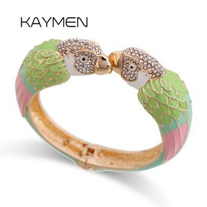 Bangle KAYMEN Selling Luxe Emaille Colourfull Dierlijke Papegaai Manchet Armband Bangle 7 Kleuren voor Vrouwen Meisjes Tieners Mooie Sieraden 3328 230616