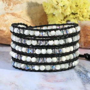 Bracelet KELITCH Pierre Perlée En Cuir 5 Wrap Cristal Longs Bracelets Charme Punk Bijoux pour Femmes Mode Hommes Chaîne Bracelet En Gros