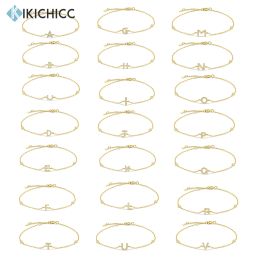 Bangle Kikichicc 100% 925 Sterling Silver Letter A M initiële alfabet armband Crystal CZ Zirkon Women Luxe Bangle Keten Sieraden