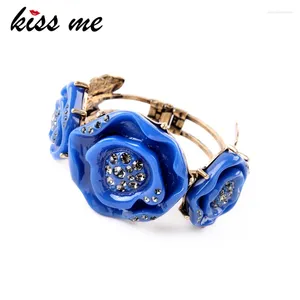 Bracelet kissme élégant résine bleu fleurs de rose bracele pour femmes délicates strass