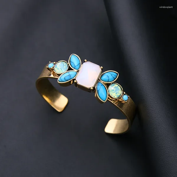 Bracelet Kissme géométrique symétrique pierre synthétique manchette Bracelets pour femme Unique strass Vintage cuivre bijoux de mode